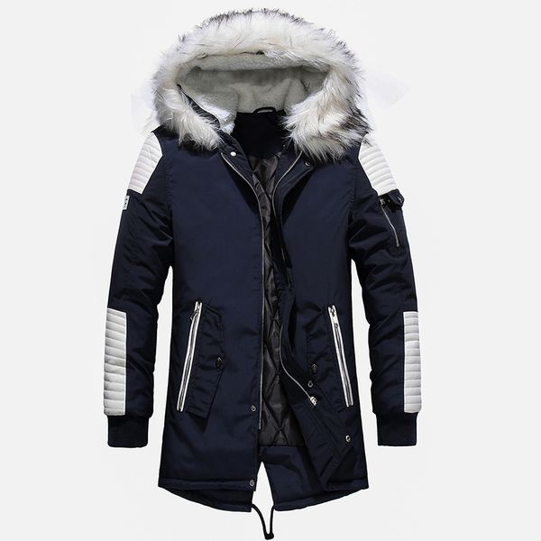 

men parka cotton thick jacket 2019 winter new warm fashion fleece jackets coats fur collar men's parkas, Black