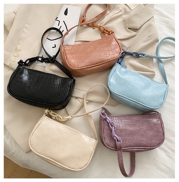 

2020 new bag female crocodile pattern armpit bag retro vintage women portable baguette texture wild versatile bucket