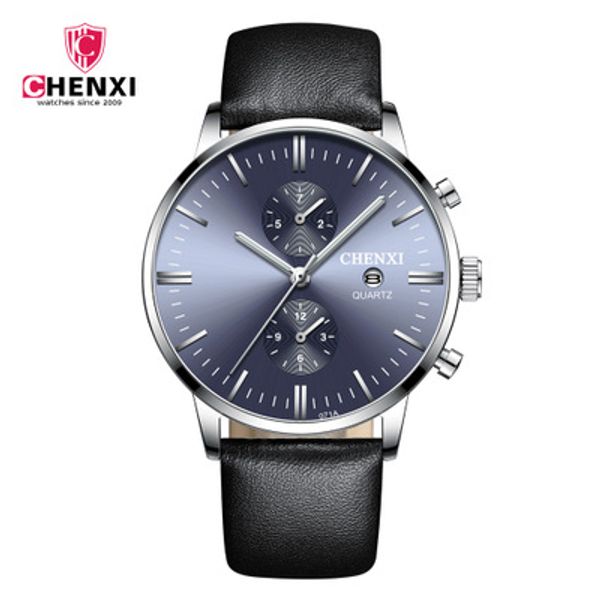 

chenxi brand wristwatches fashion new arrival calendar casual men watches leather strap chronograph quartz, Slivery;brown