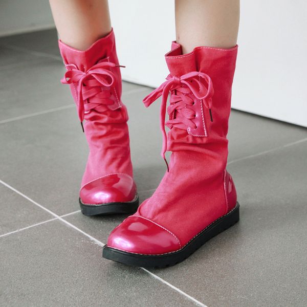 

aiweiyi women boots autumn winter ladies fashion shoes half boots shoes thigh high lace up mid-calf, Black