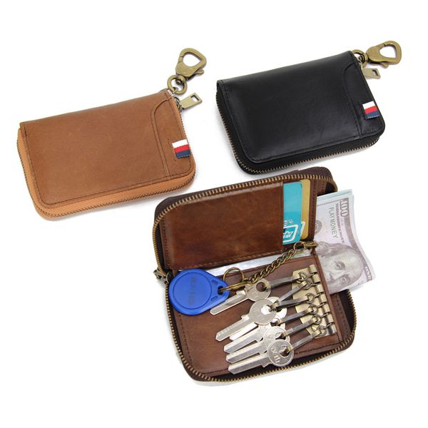 

the designer designed the new layer cowhide men's door key bag card bag leather waist hanging coin purse simple large-capacity anti-the, Red;blue