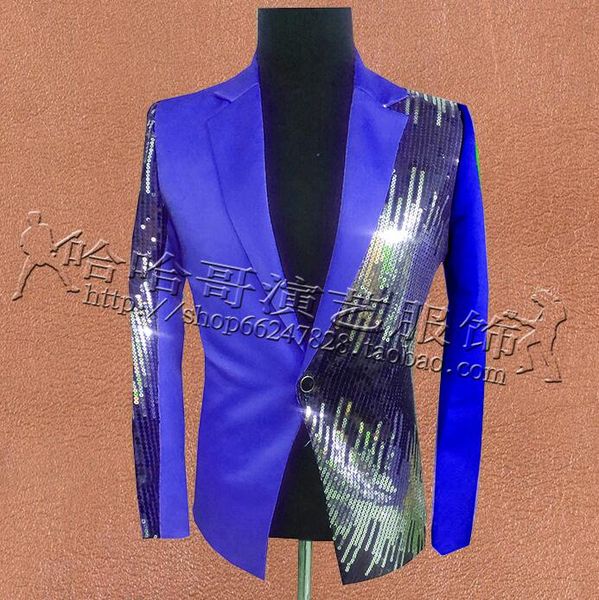 

singer star style dance stage clothing for men groom suit 2018 sequins blazer mens wedding suits formal dress fashion blue, White;black