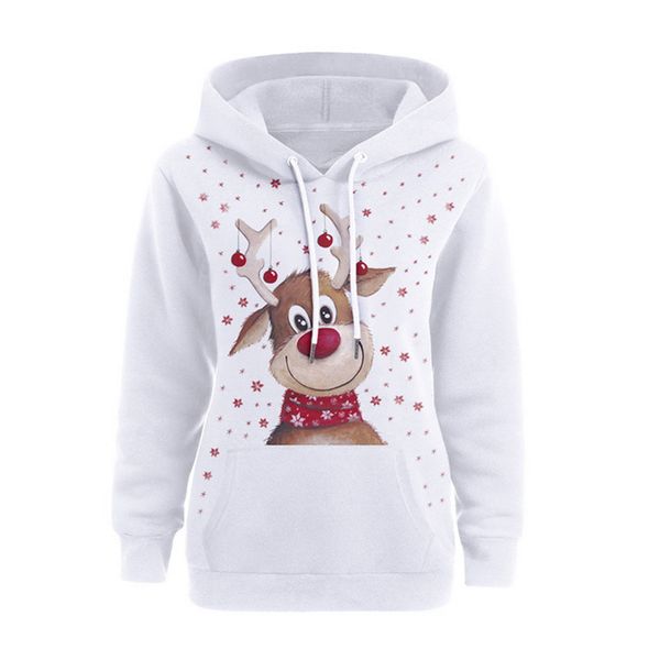 

2019 women hoodies printed christmas sweatshirt pullover long sleeve hooded outwear santa claus snowflake jumper sudadera, Black