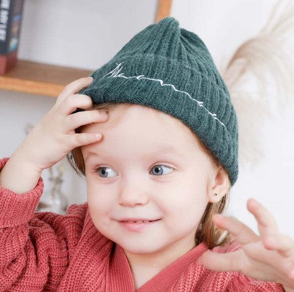 

children's hat boys'and girls korean version warm embroidered word knitted baby pullover cap baby wool cap in spring and autumn an, Yellow