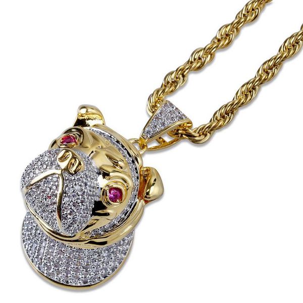 

men necklaces fashion luxury glaring zircon pendant jewelry vintage 18k gold plated pet dog head hip hop necklace, Silver