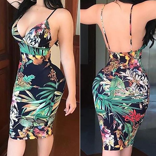 

backless women dresses fashion high waist plant printing spaghetti strap bodycon dresses club party womens clothes, Black;gray