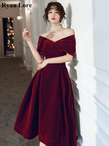 

burgundy velour evening dresses 2020 women party night formal long prom dress elegant v-neck -length off the shoulder gowns, White;black