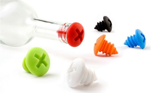 Tappi per vino in silicone Viti per tappo in sughero per vino Tappi per bottiglie di vino Bicchieri Bar Strumenti per feste Divertenti giocattoli carini Gadget colorato