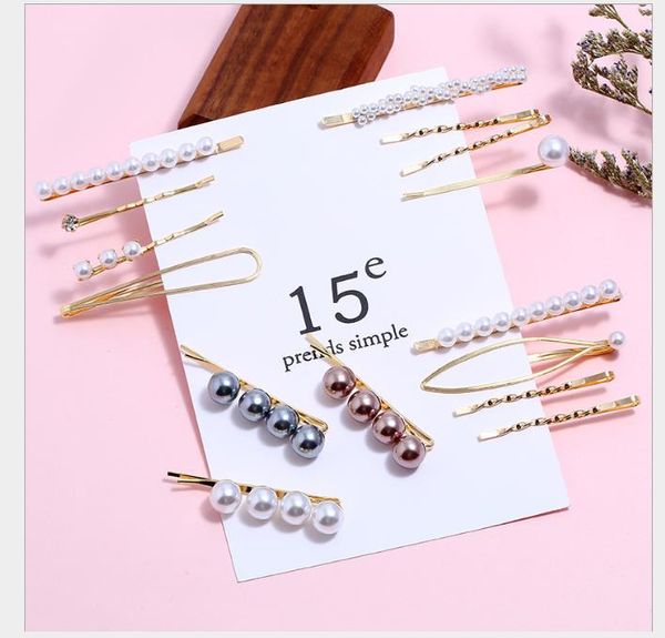 

2019 new hand-made pearl banghai clip a word clip small refreshing edge clip, Silver