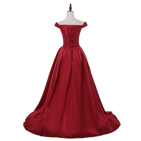 

новое поступление вечерние платья длинное платье vestido de festa a-line с бантом атласное платье с v-образным вырезом в стиле назад, Black;red