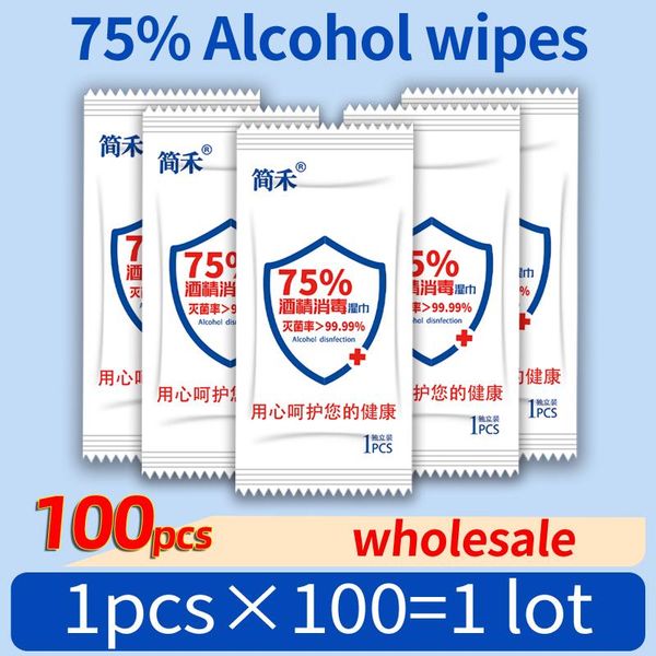 

100pcs/1 lot disposable wipes individually wrapped portable 75% alcohol wipes antiseptic cleaning sterilization wipes wholesale