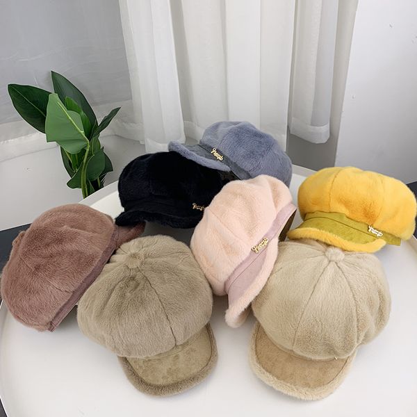 

2019 new women hats thick warm winter hats female mink velvet octagonal patchwork newsboy caps -85, Blue;gray