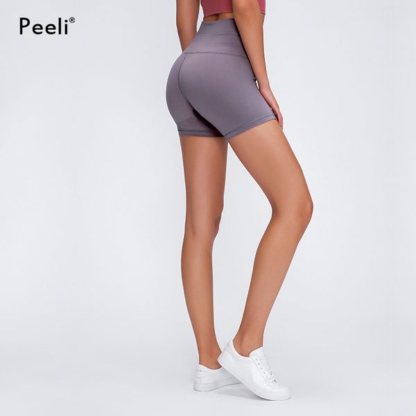 

peeli high waist fitness jogger shorts women solid plain sport shorts naked-feel fabric gym leggins soft nylon athletic, White;red