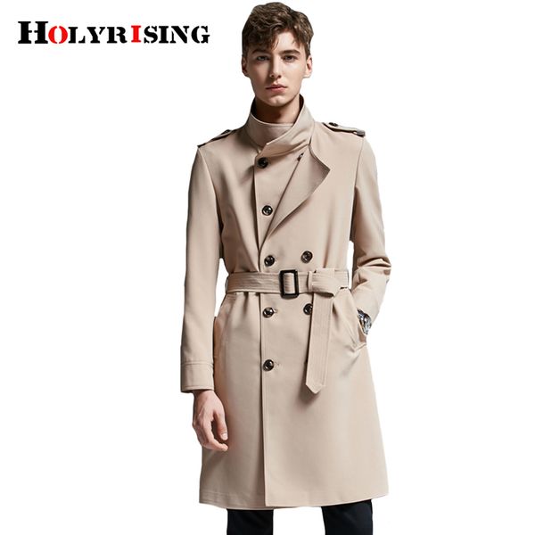 

holyrising men trench coat double breasted vintage streetwear stand collar long sleeve vento masculino male jacket s-6xl 18944-5, Tan;black