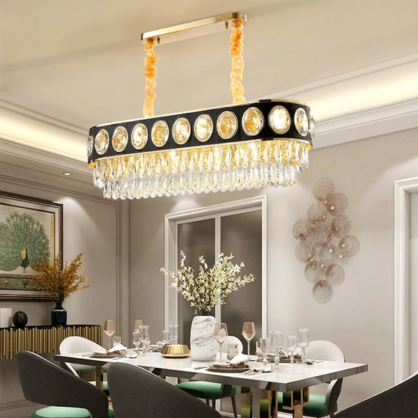 Contemporary Luxury K9 Crystal Black Chandelier Lighting Fixture Modern Gold Oval Chandeliers Led Lights Dinning Room Pendant Lamp Chandeliers For