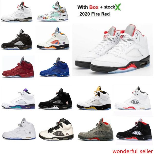 

2020 fire red mens basketball shoes orange peel blue red suede wings island green olympic gold 5s sports sneaker with ment