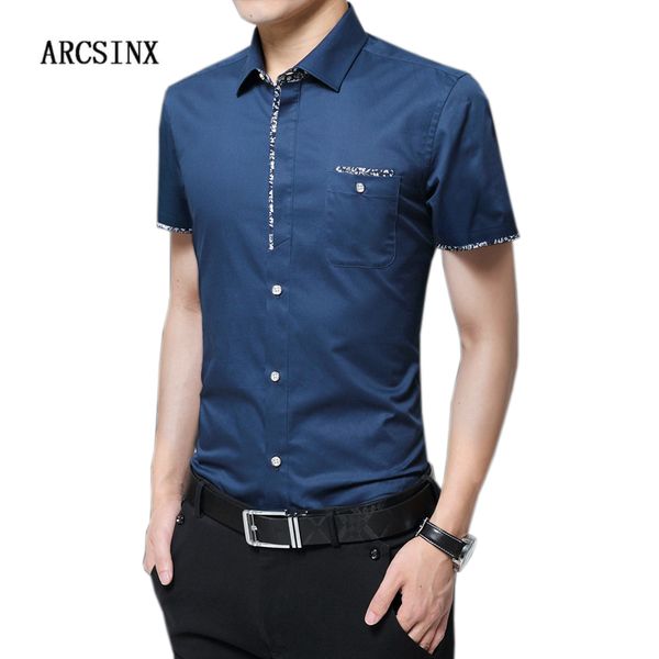 

arcsinx slim fit men's shirt plus size 5xl solid color brand men shirt short sleeve summer fitness shirts man 4xl, White;black