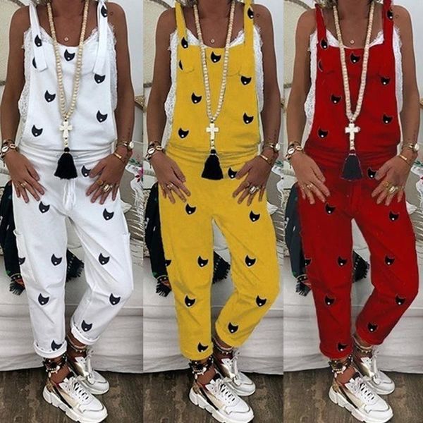 

women's casual jumpsuit playsuit trousers overalls sleeveless summer string print fashion jumpsuits plus size, Black;white