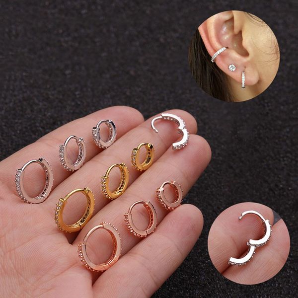 

9 pieces huggie earrings copper cubic zirconia hoop earrings 6mm 8mm 10mm, Golden