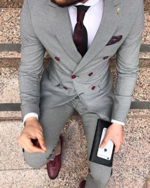 

handsome double-breasted groomsmen peak lapel groom tuxedos men suits wedding/prom/dinner man blazer(jacket+pants+tie) b05, Black;gray