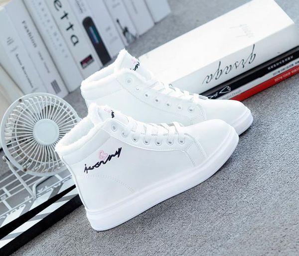 

sports cotton shoes women 2019 new winter wild students white shoes women winter plus velvet thick cotton, Black