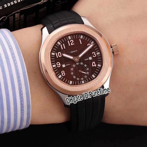 

new 40mm aquanaut 5164r-001 two tone rose gold bezel brown texture dial automatic mens watch rubber watches 4 colors a286b2, Slivery;brown