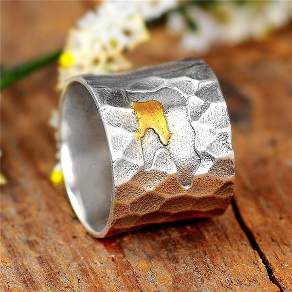 

fashion 925 sterling silver forest style two bears simple bumpy texture ladies wedding ring party jewelry gift size 5 - 12, Golden;silver