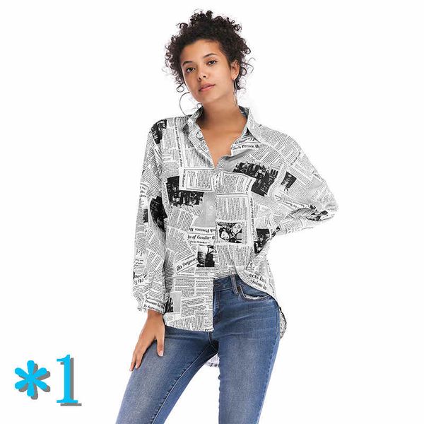 

женщины поло рубашка бренд с длинными рукавами женские английские буквы печатные газеты рубашка женская дикая рубашка с длинными рукавами*1, White