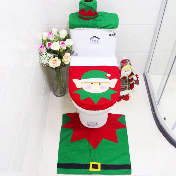 

3pcs/set christmas decoration accessories gifts new funny santa toilet elf cushion elk bathroom mat