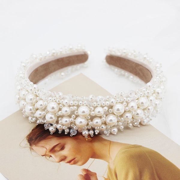 

exquisite baroque style hand-stitched pearl catwalk headbands hair jewelry accessoreis women vintage hairbands headpiece tiara, Golden;white