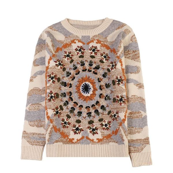 

snows embroidery camouflage sweater loose casual khaki pullover knitted jumper vintage intarsia knitted, White;black