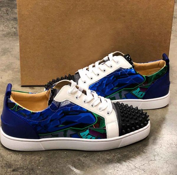 

brand designer low red bottom men sneaker shoes graffiti leather spikes casual comfort walking shoes wedding dress with box, Black