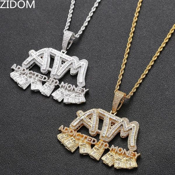 

men hip hop iced out atm addicted to money pendant necklaces zircon hiphop letters necklace fashion jewelry, Silver