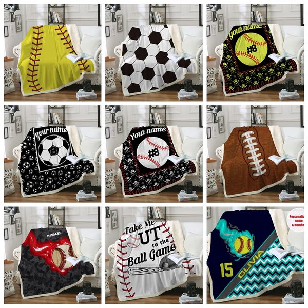 Baseball Decken 150 * 130 cm Softball Fußball Fußball Decke 3D Gedruckt Swaddling Handtuch Sport Teppich Sofa Bettwäsche Blatt Quilt GGA1851