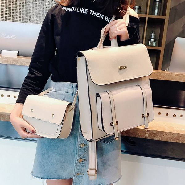 

2 bags fashion women backpack 2018 new high-quality pu leather school bakcpacks large shoulder bag teenage girl travel rucksack