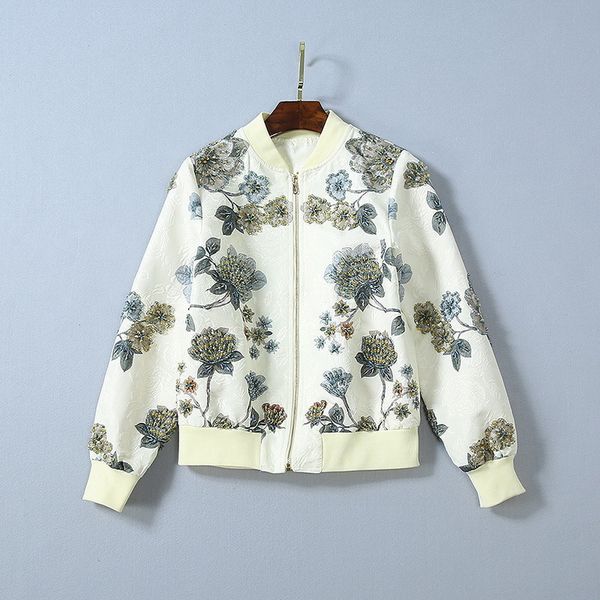 

autumn 2019 new european and american women's wear printed jacquard with long sleeves fashionable beaded jacket, Black;brown