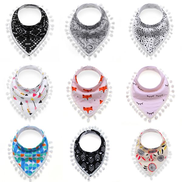 

baby cotton bibs cloths 20+ abstract striped animal printed baby triangle waterproof bib girls cartoon bibs hair ball lace 0-3t