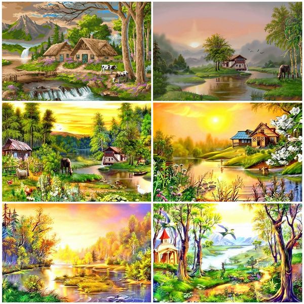 

oil painting by numbers scenery diy unframe acrylic paint drawing by numbers on canvas sunset kits home decoration canvas