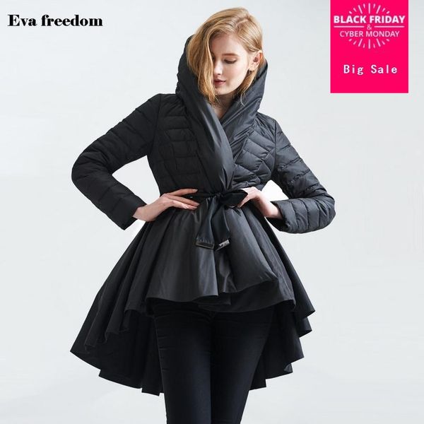 

wholesale fashion brand 85% white duck down parkas 2019 winter asymmetric length with belt warm down coat wj1002 ing, Black