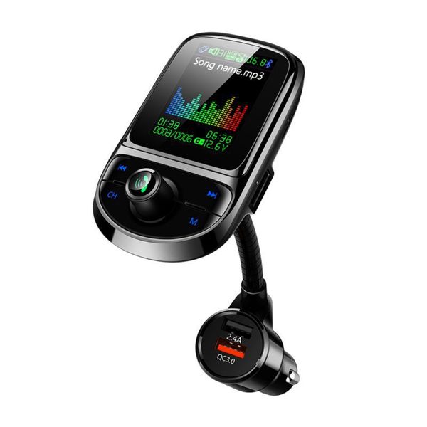 

car qc3.0 dual usb charger fm transmitter color screen bluetooth 5.0 wireless modulator mp3 player voice broadcast 2020