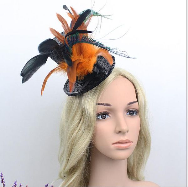 

european and american feather handmade banquet hat feather net yarn bowler hat, Silver