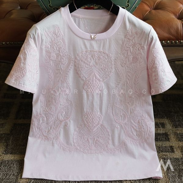 

miraculous bud ~ look good and take thousands t-shirt mercerized cotton of needles peris embroidery mercerized cotton short-sleeved t-shirt, White