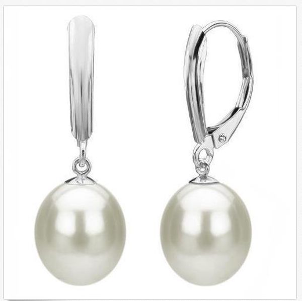 

a pair of natural 10-12mm south seas white pearl earrings 14k white gold, Golden;silver
