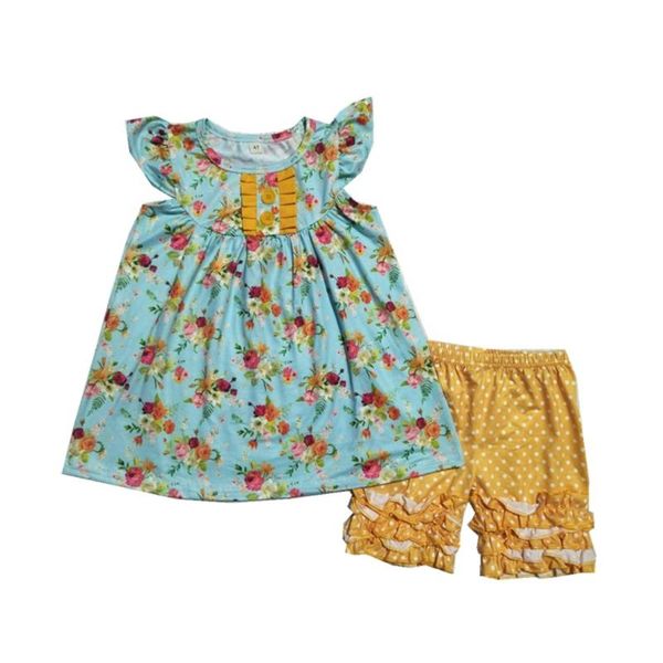 

summer outfits girls clothing sets flower sleeve ruffles pants milk silk boutique kids clothes, White