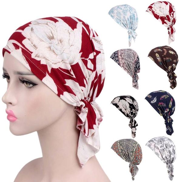 

selling women india muslim elastic turban print cotton hat head scarf wrap for women 7.3, Blue;gray