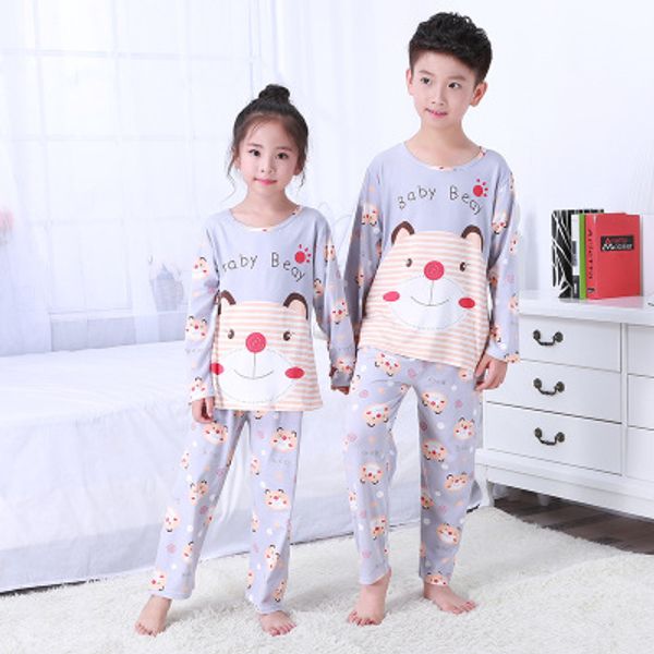 

new sleeping suits kids cartoon clothes sets big boys girls nightclothes long sleeve cotton childrens sleepwear pajamas, Blue;red
