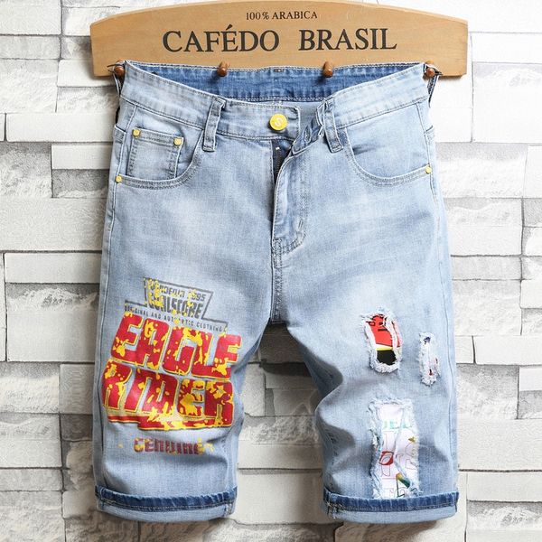 

men's jeans pantalon corto hombre denim shorts knee length homme summer casual jean men, Blue