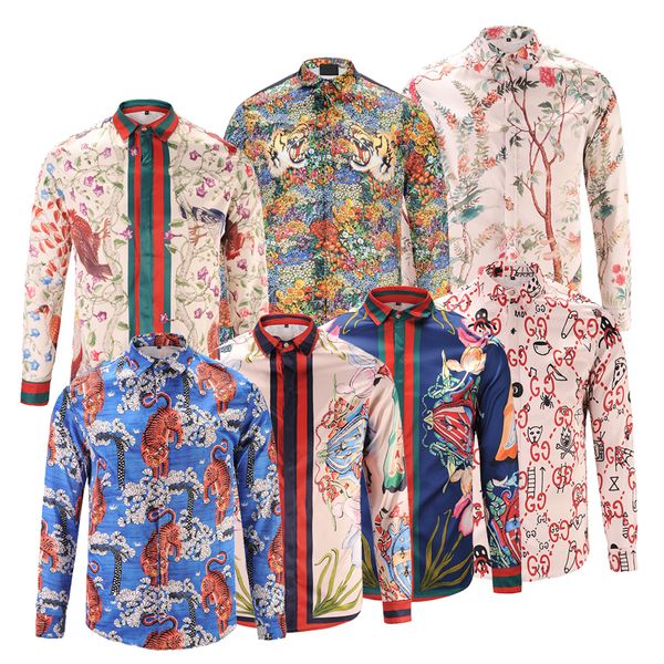 

Luxe ca ual medu a hirt autumn winter harajuku gold chain dog ro e print fa hion retro floral weater men 039 long leeve top hirt
