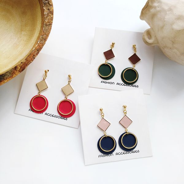 

fashion painting earrings retro elegant fair maiden geometric shapes stud earrings colorful color tassel for women, Golden;silver