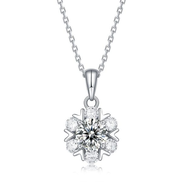 

luxury 1 ct moissanite snowflake pendant neckalce for women 925 sterling silver sparkling wedding jewelry gifts